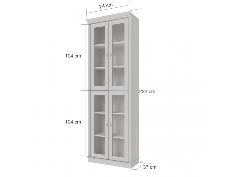 Estante Biblioteca 220 cm em Madeira Maciça com 4 Portas de Vidro com acabamento na cor cinza | Coleção Biblioteca